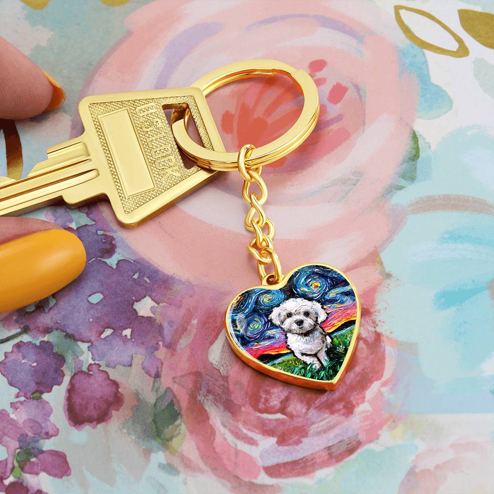 Maltipoo Starry Night Heart Keychain
