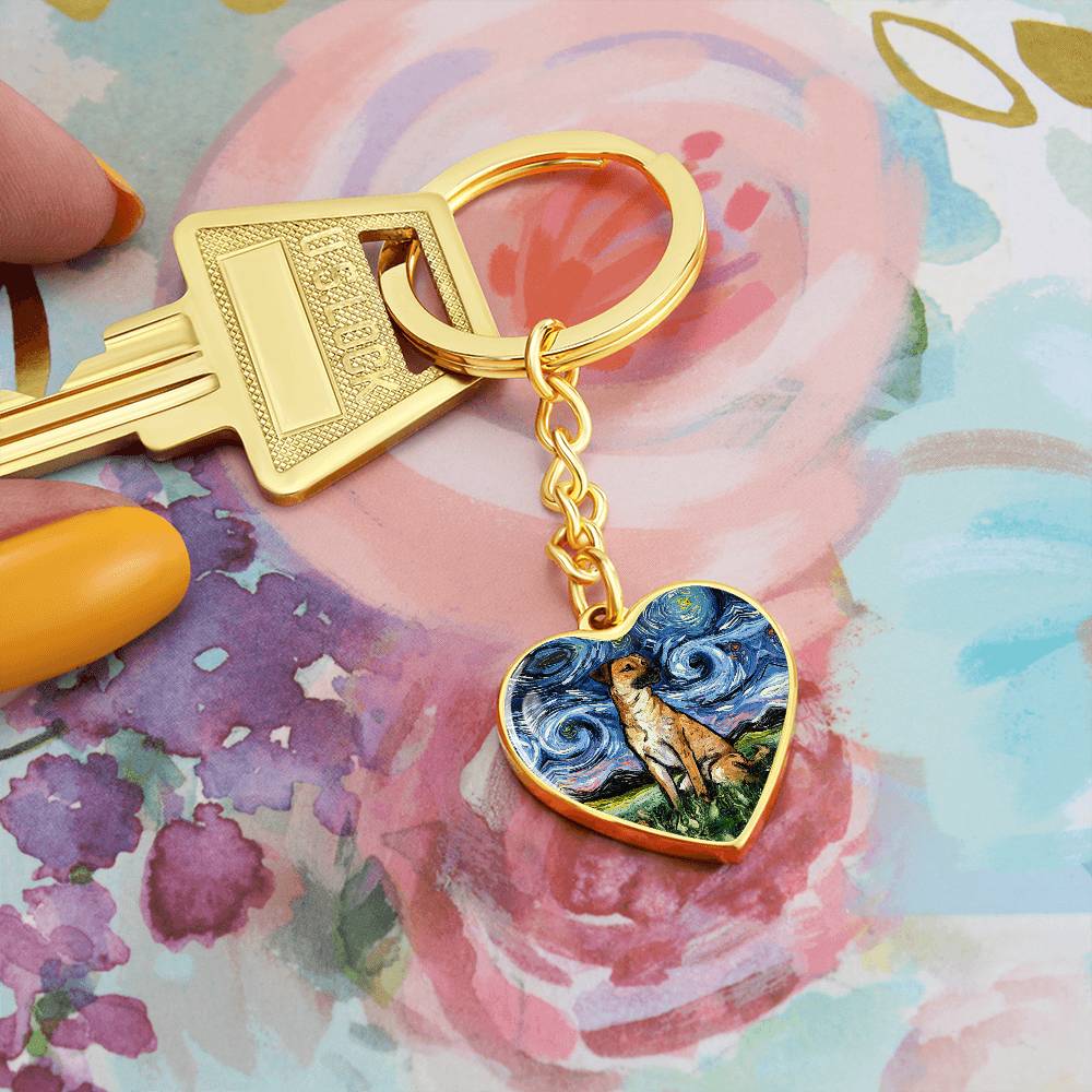 Black Mouth Cur Starry Night Heart Keychain