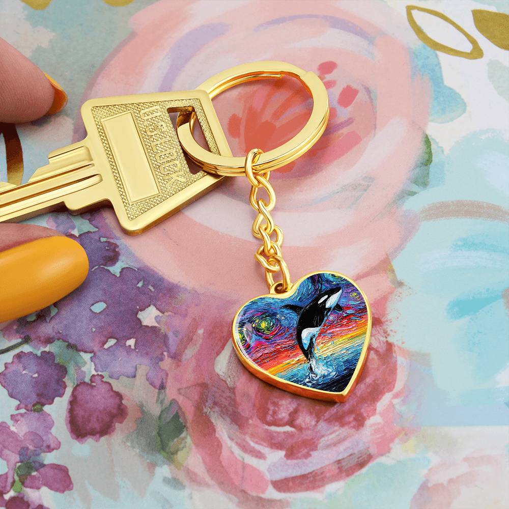 Orca Starry Night Heart Keychain