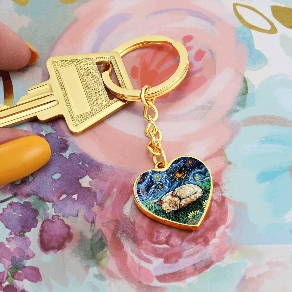 Sleeping Flame Point Starry Night Heart Keychain