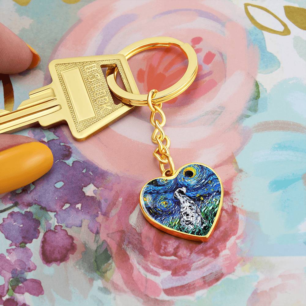 Dalmatian Starry Night Heart Keychain