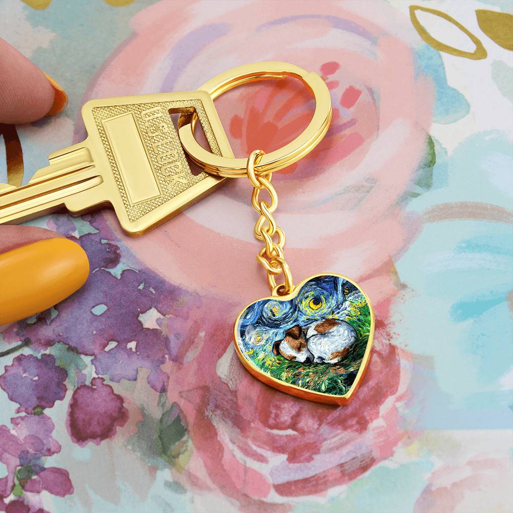 Sleeping Jack Russell Terrier Starry Night Heart Keychain
