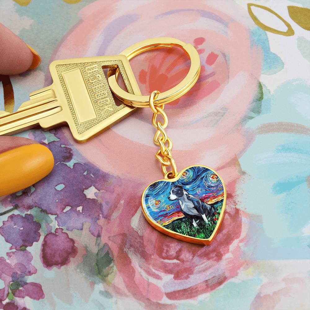 Pit Bull Starry Night Heart Keychain
