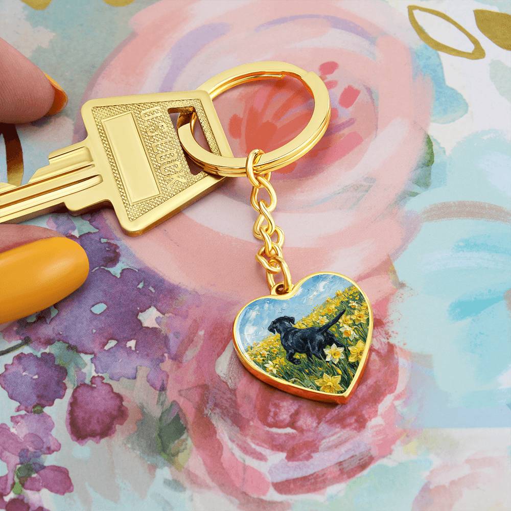Amongst The Flowers - Black Labrador Heart Keychain