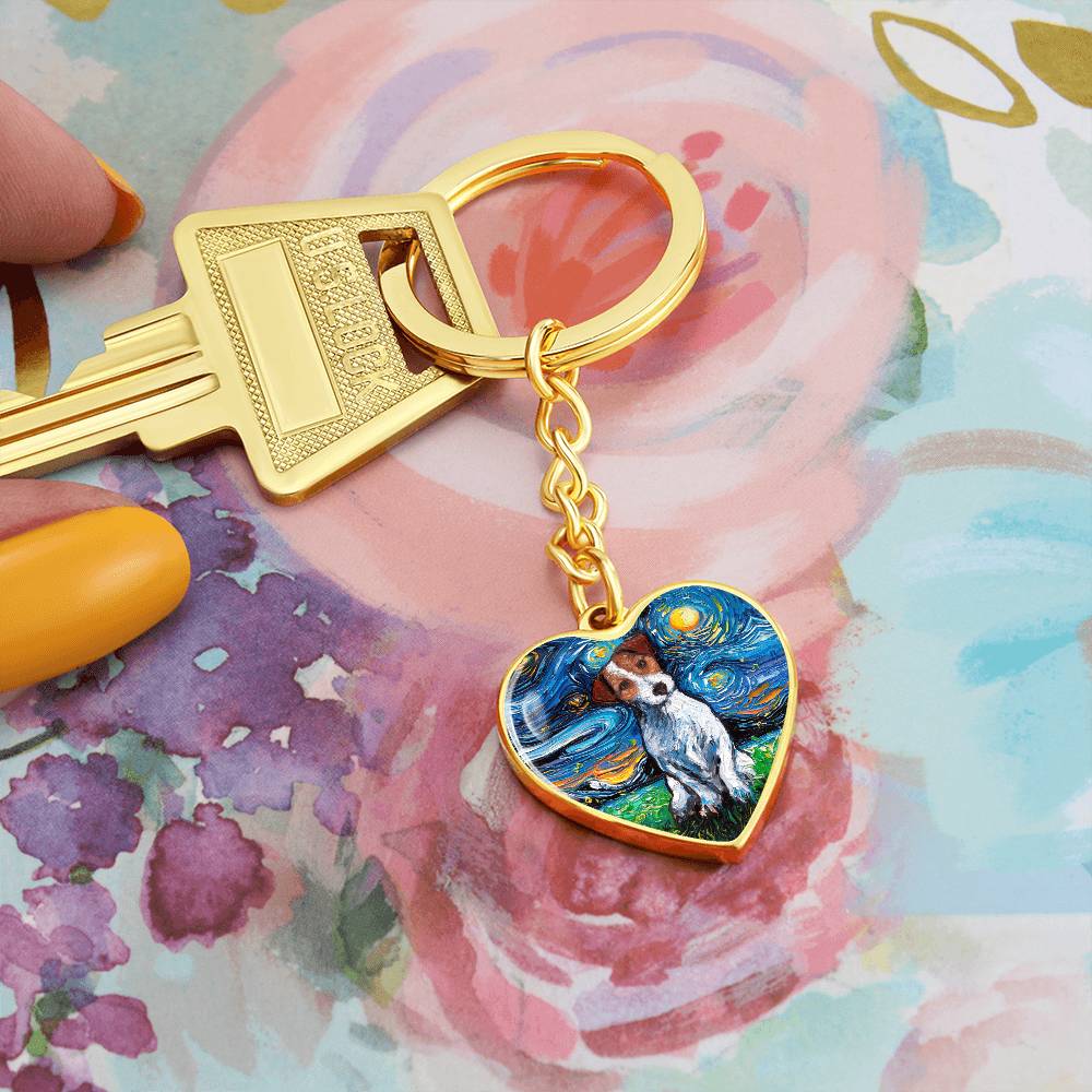 Jack Russell Terrier Starry Night Heart Keychain