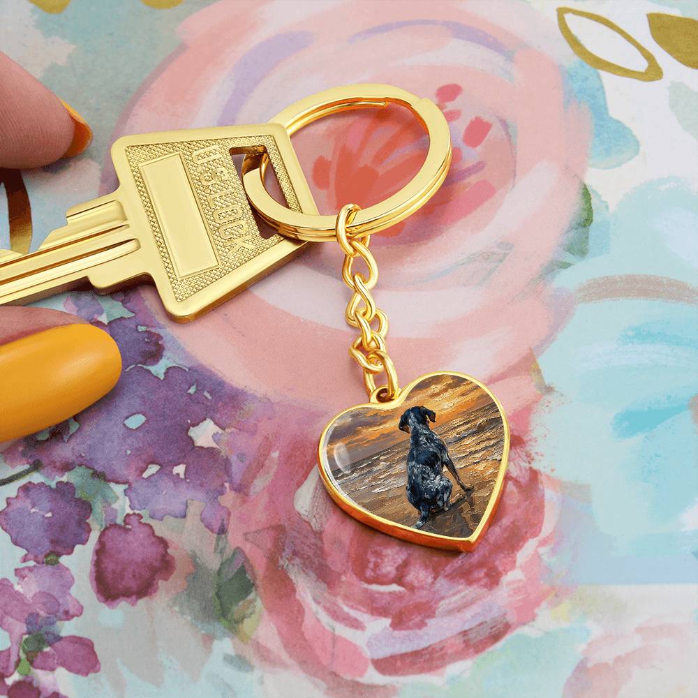 Beach Days - Blue Tick Coonhound Heart Keychain