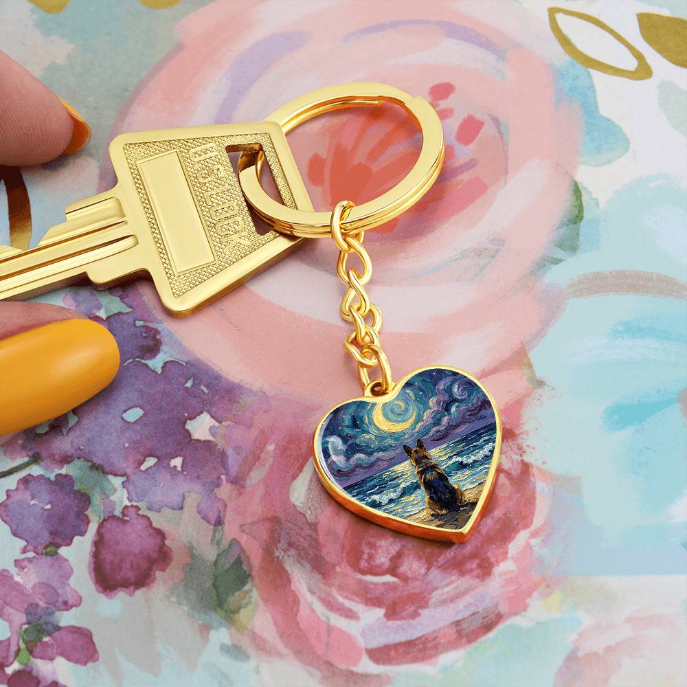 Beach Night - German Shepherd Heart Keychain