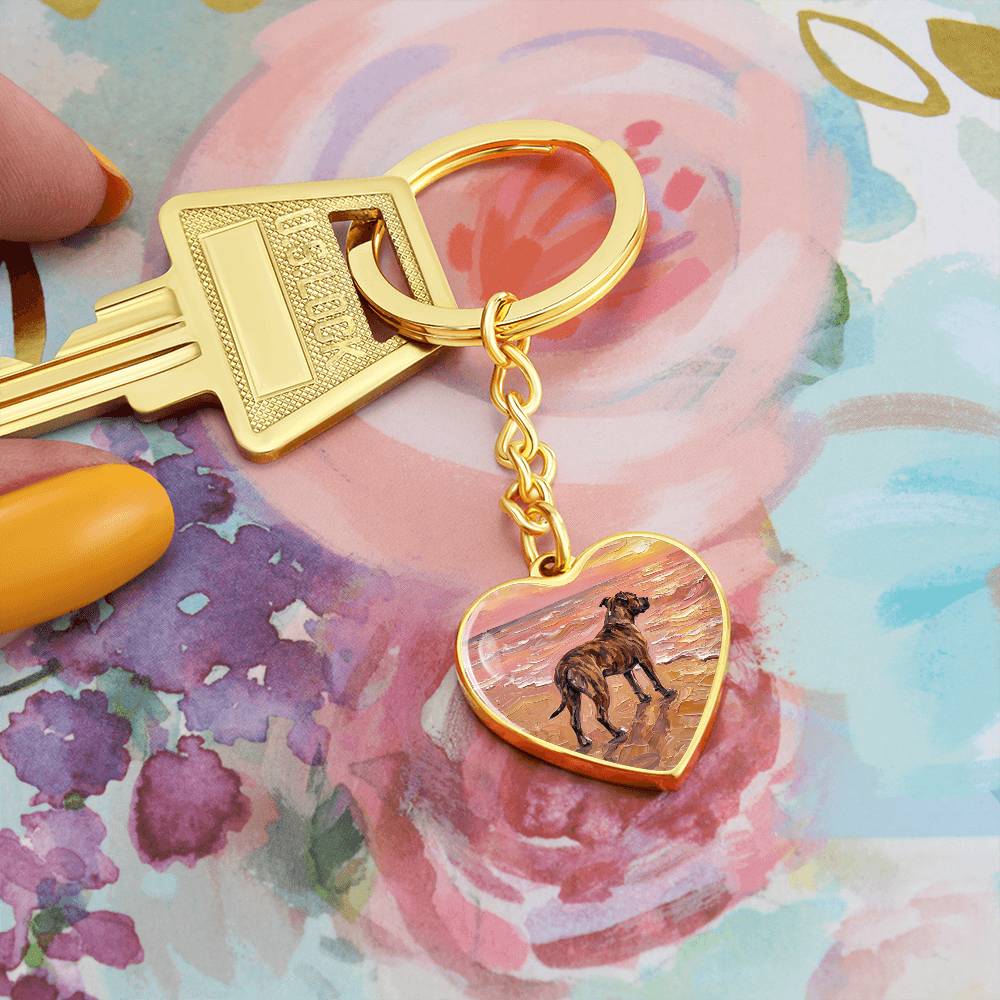 Beach Days - Brindle Pit Bull Heart Keychain