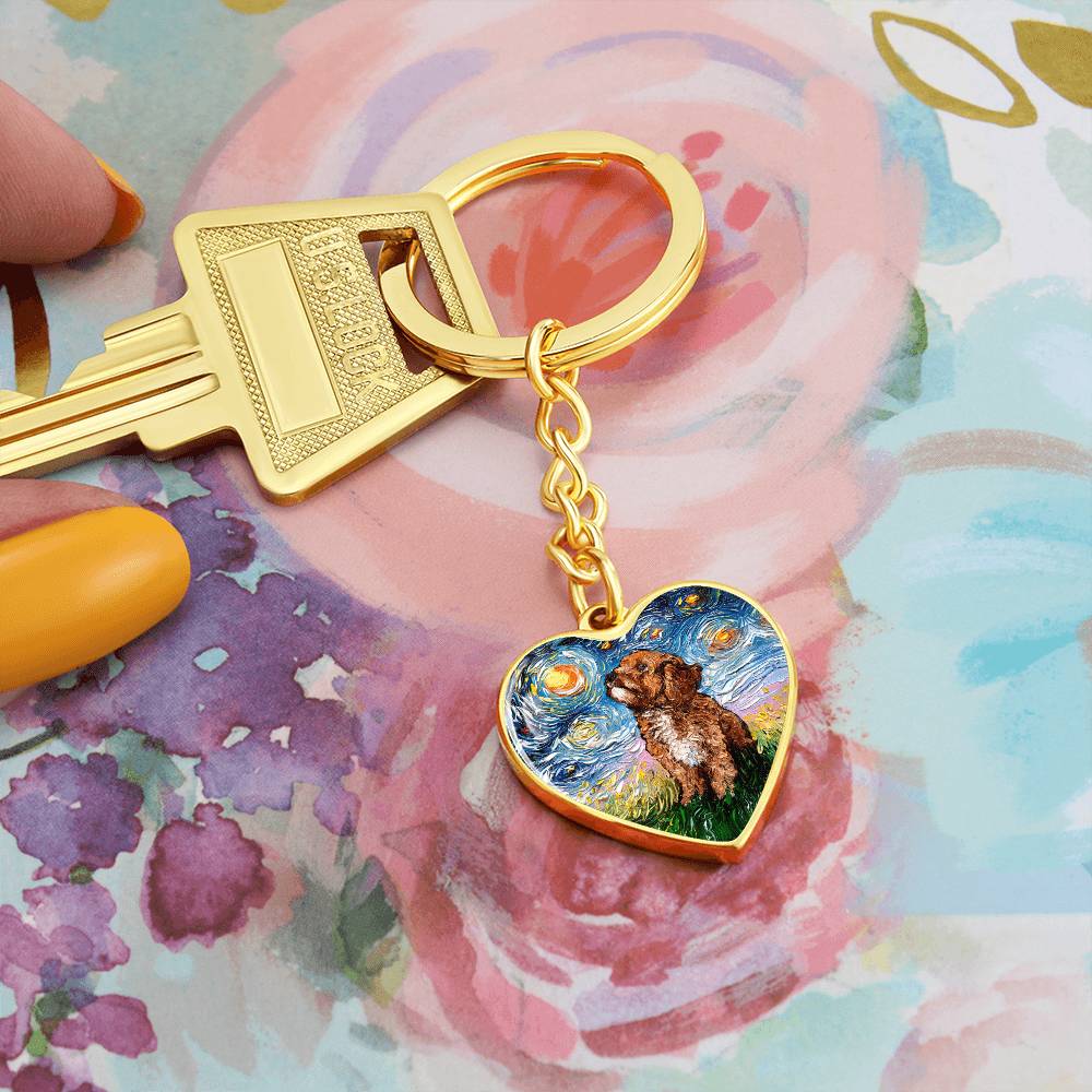Cavapoo Starry Night Heart Keychain