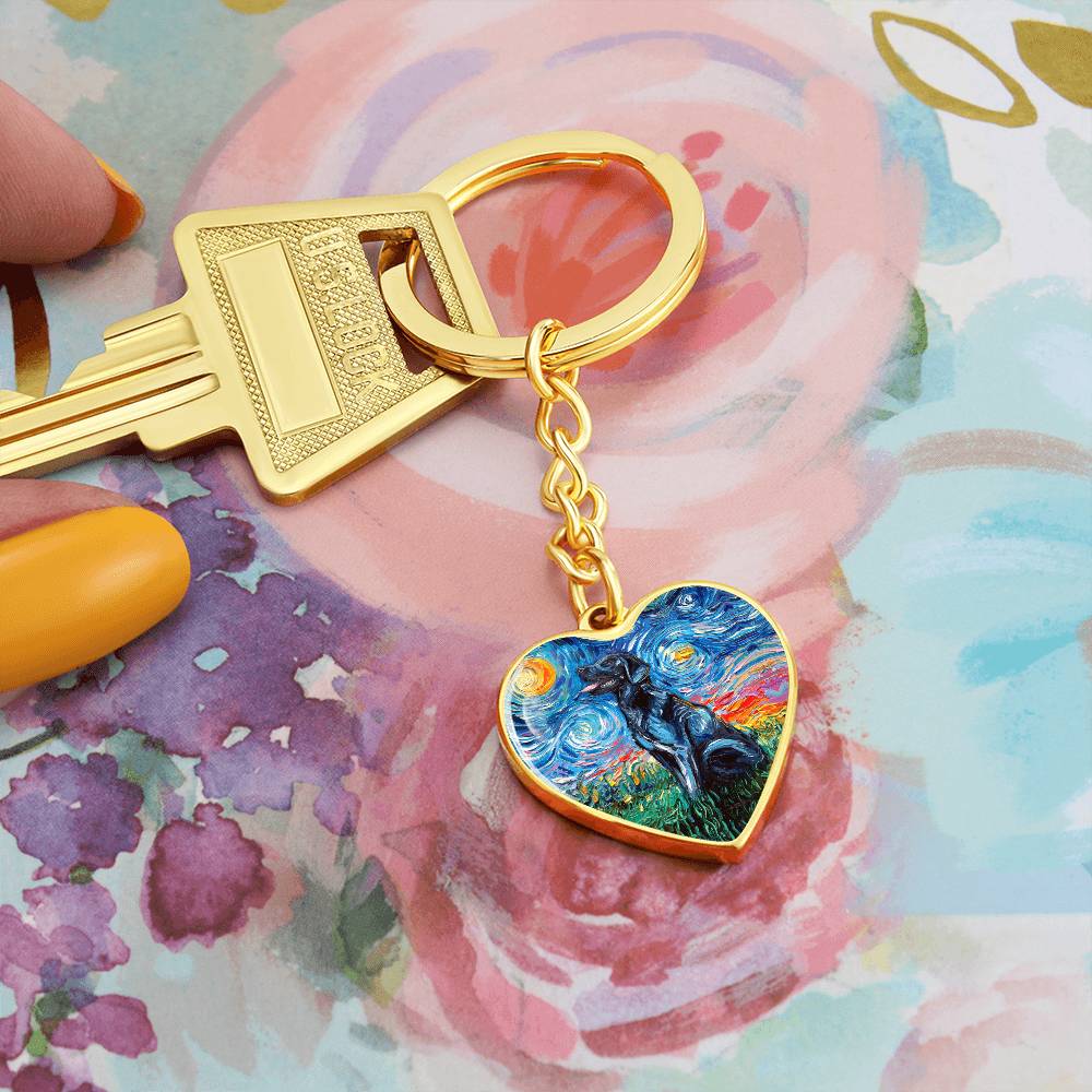 Black Labrador Starry Night Heart Keychain