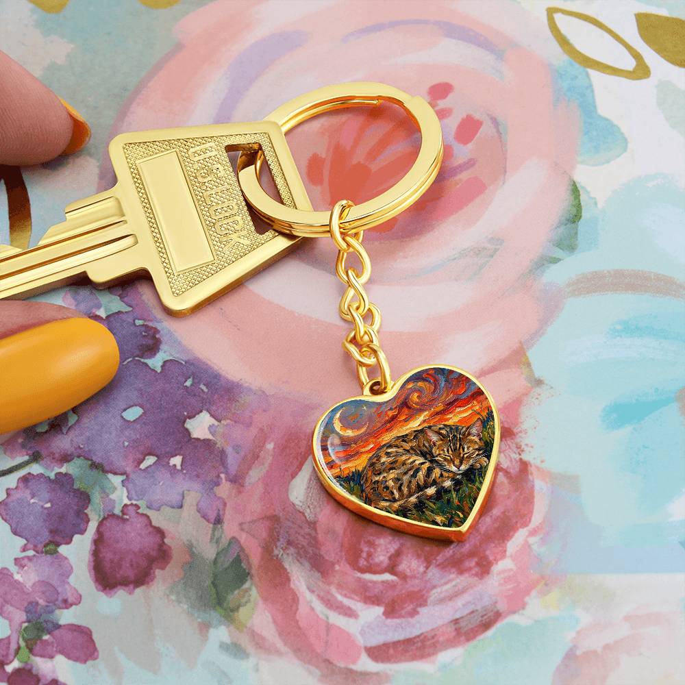 Sleepy Egyptian Mau Night Heart Keychain