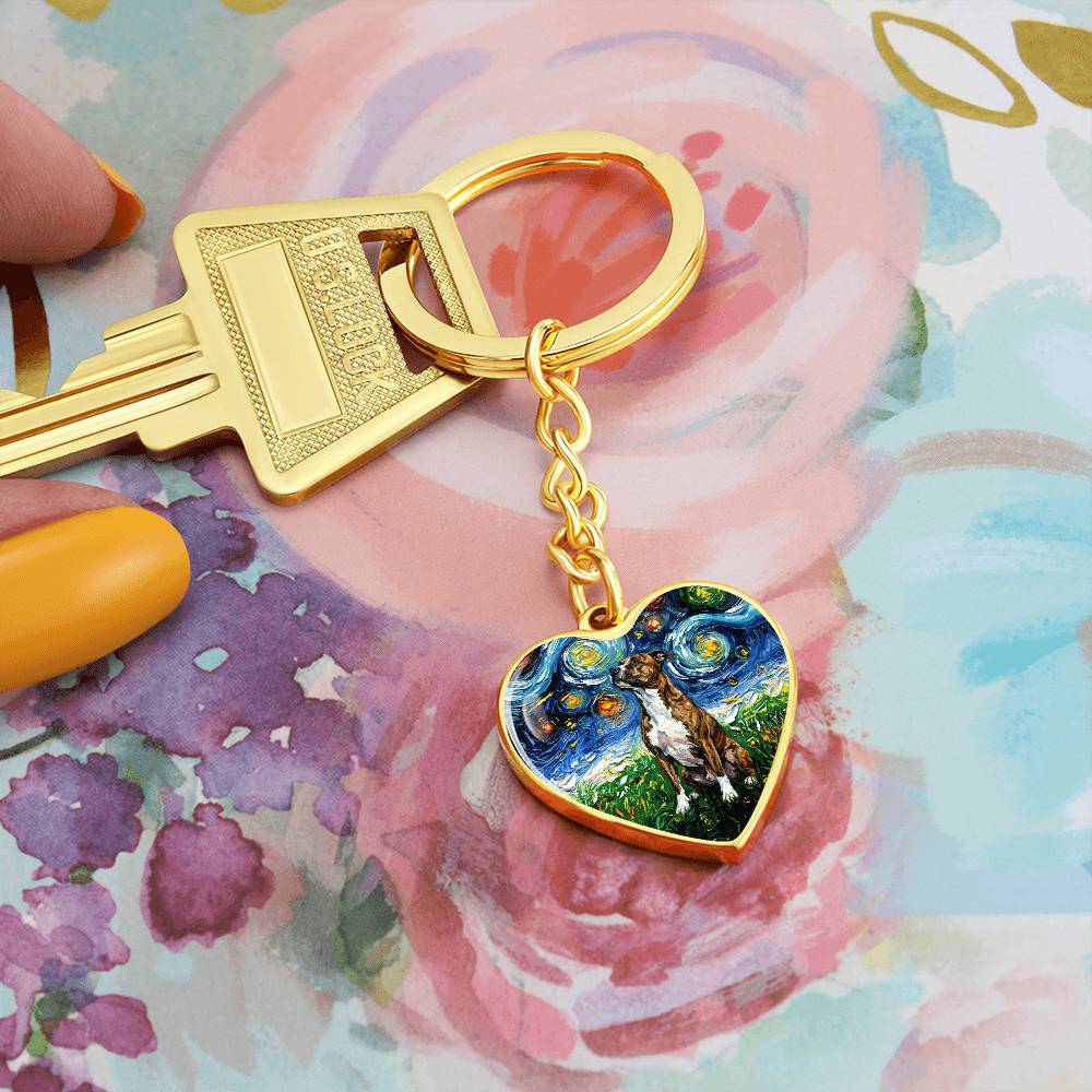 Staffordshire Bull Terrier Starry Night Heart Keychain