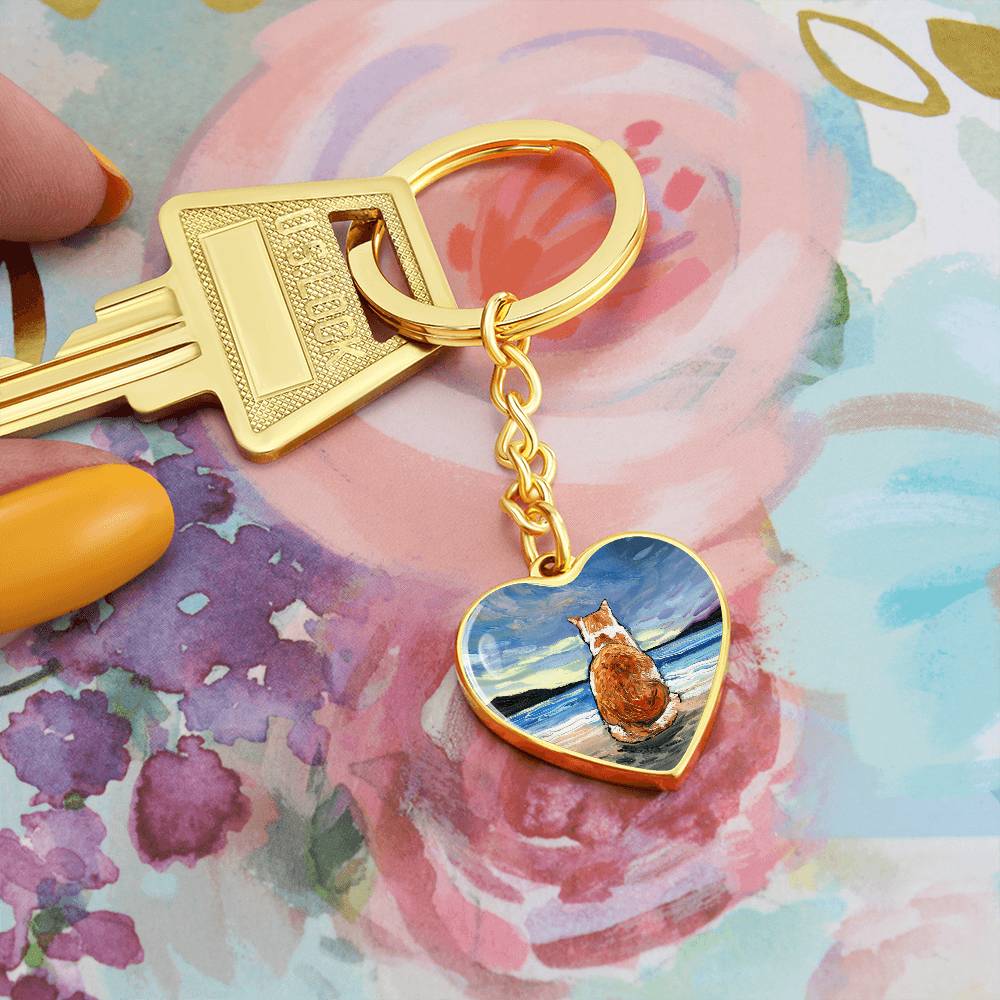 Beach Days - Orange and White Tabby Heart Keychain