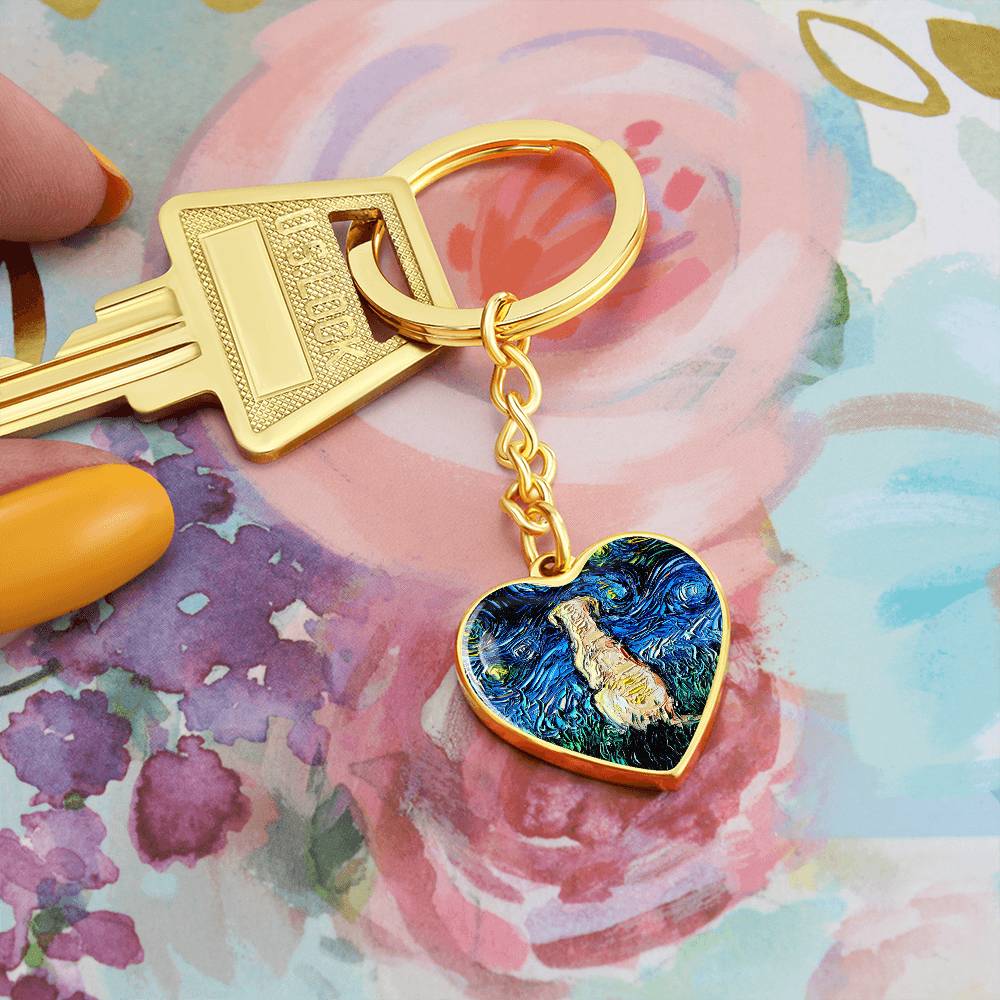 Yellow Labrador Back Starry Night Heart Keychain