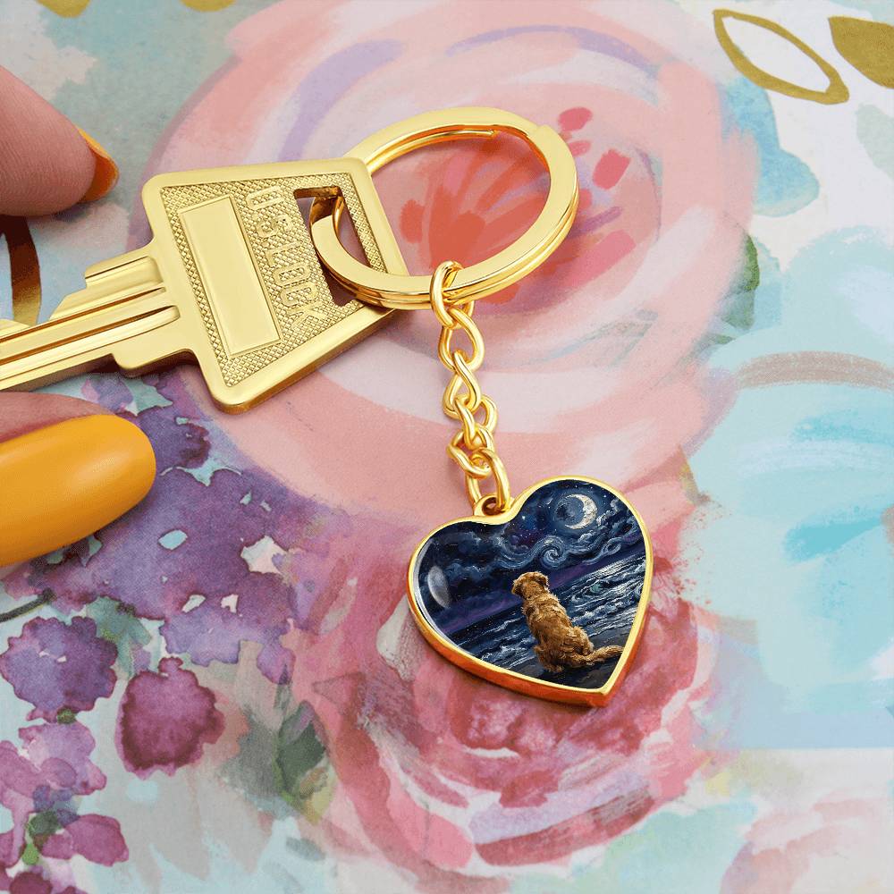 Beach Night - Golden Retriever Heart Keychain