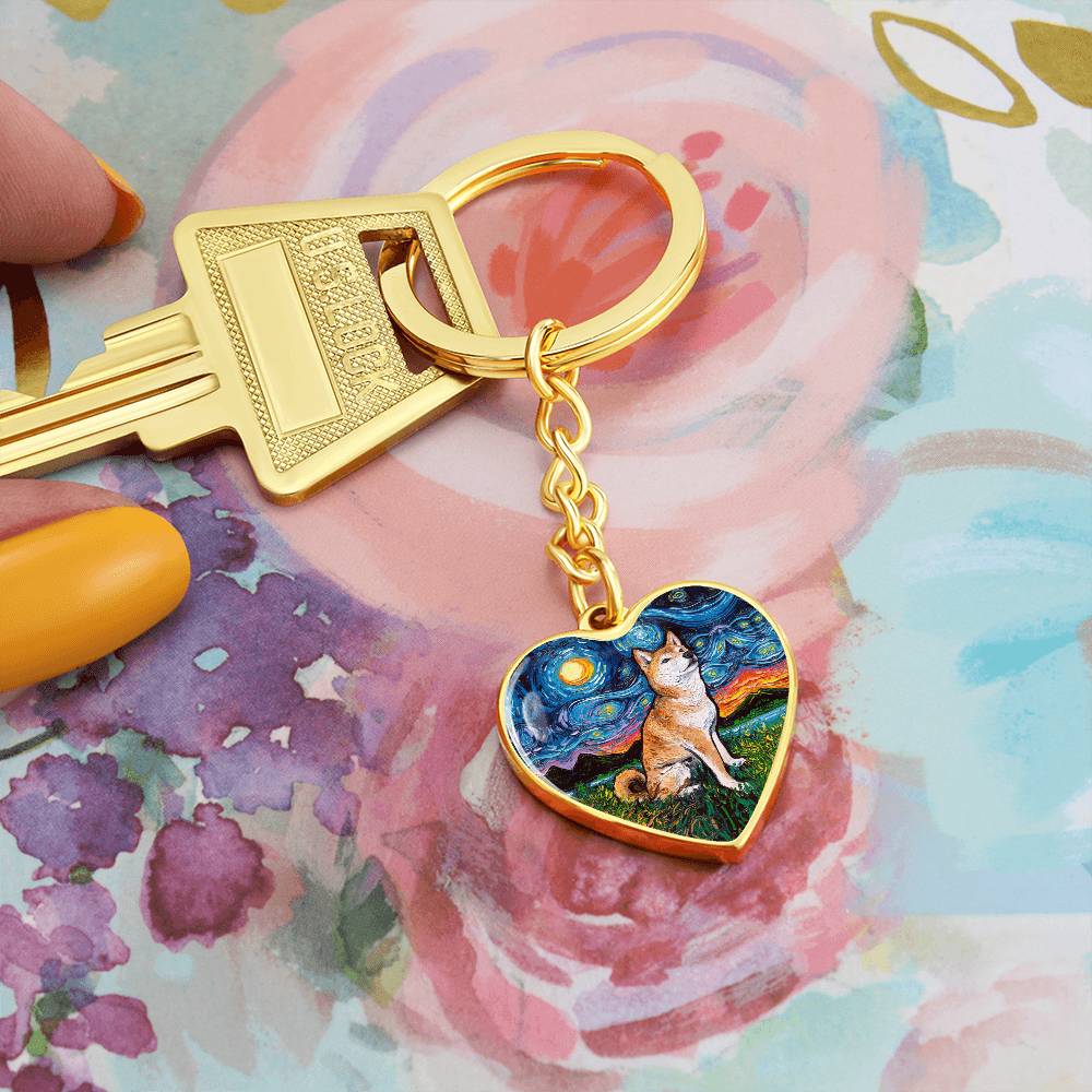 Shiba Inu Starry Night Heart Keychain