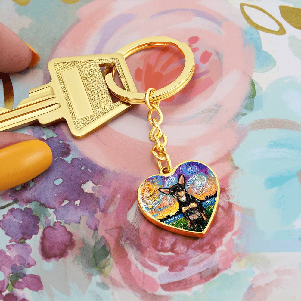 Black and Tan Chihuahua Starry Night Heart Keychain
