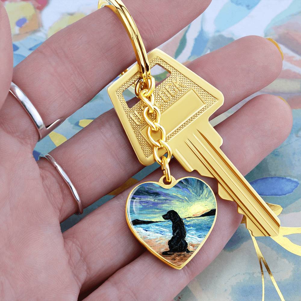 Beach Days - Black Labrador Heart Keychain