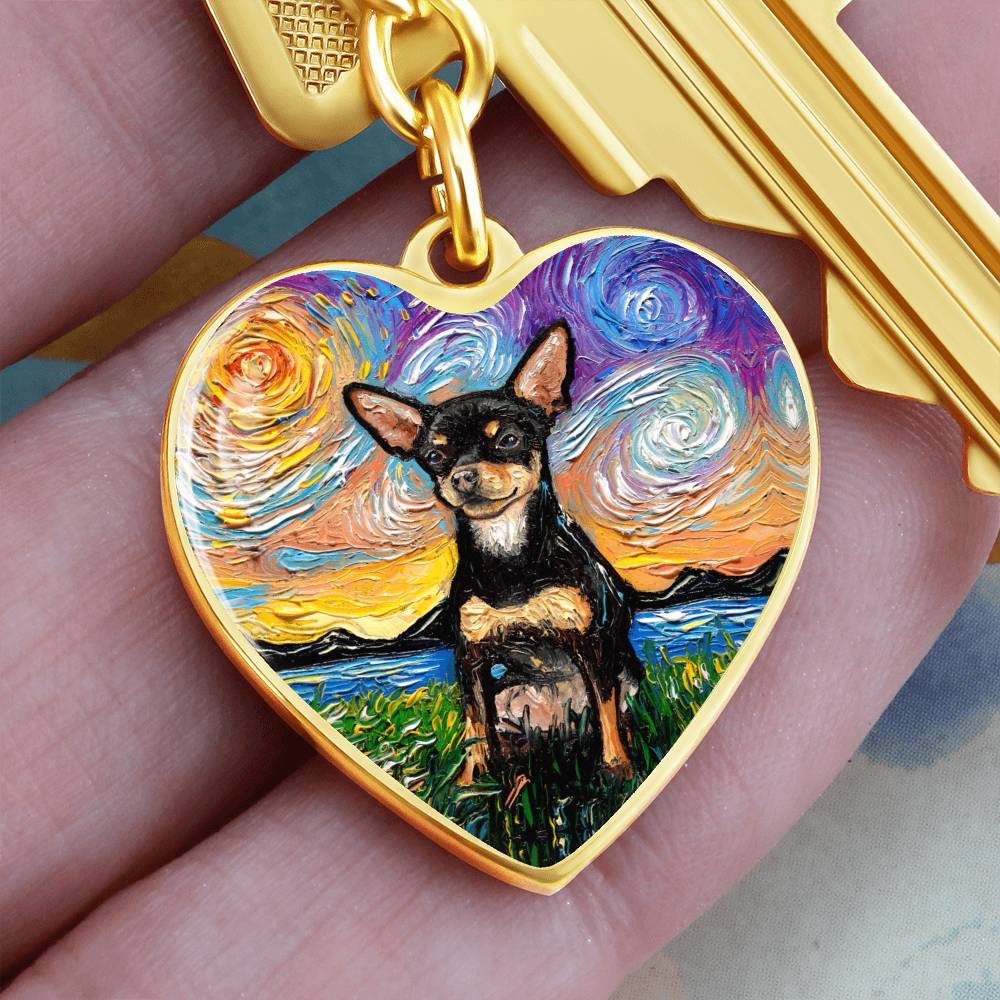 Black and Tan Chihuahua Starry Night Heart Keychain