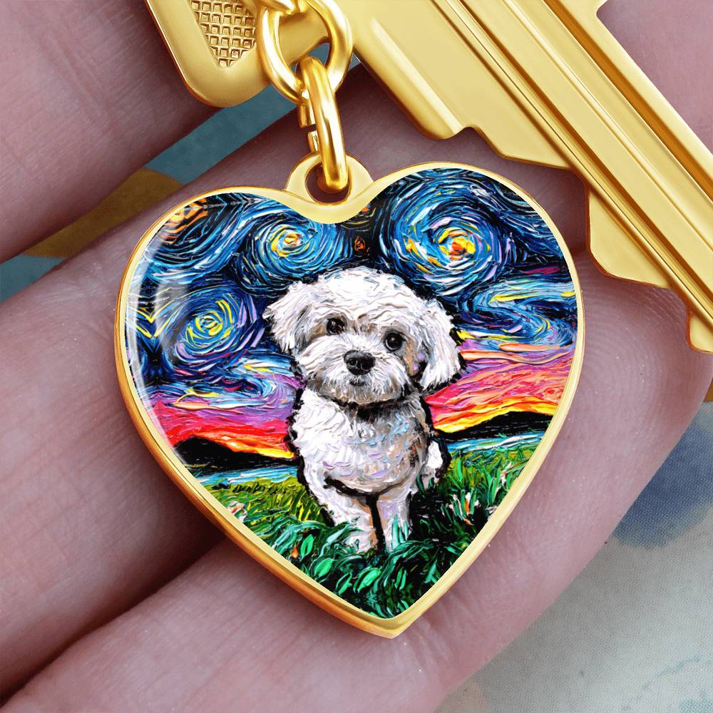 Maltipoo Starry Night Heart Keychain