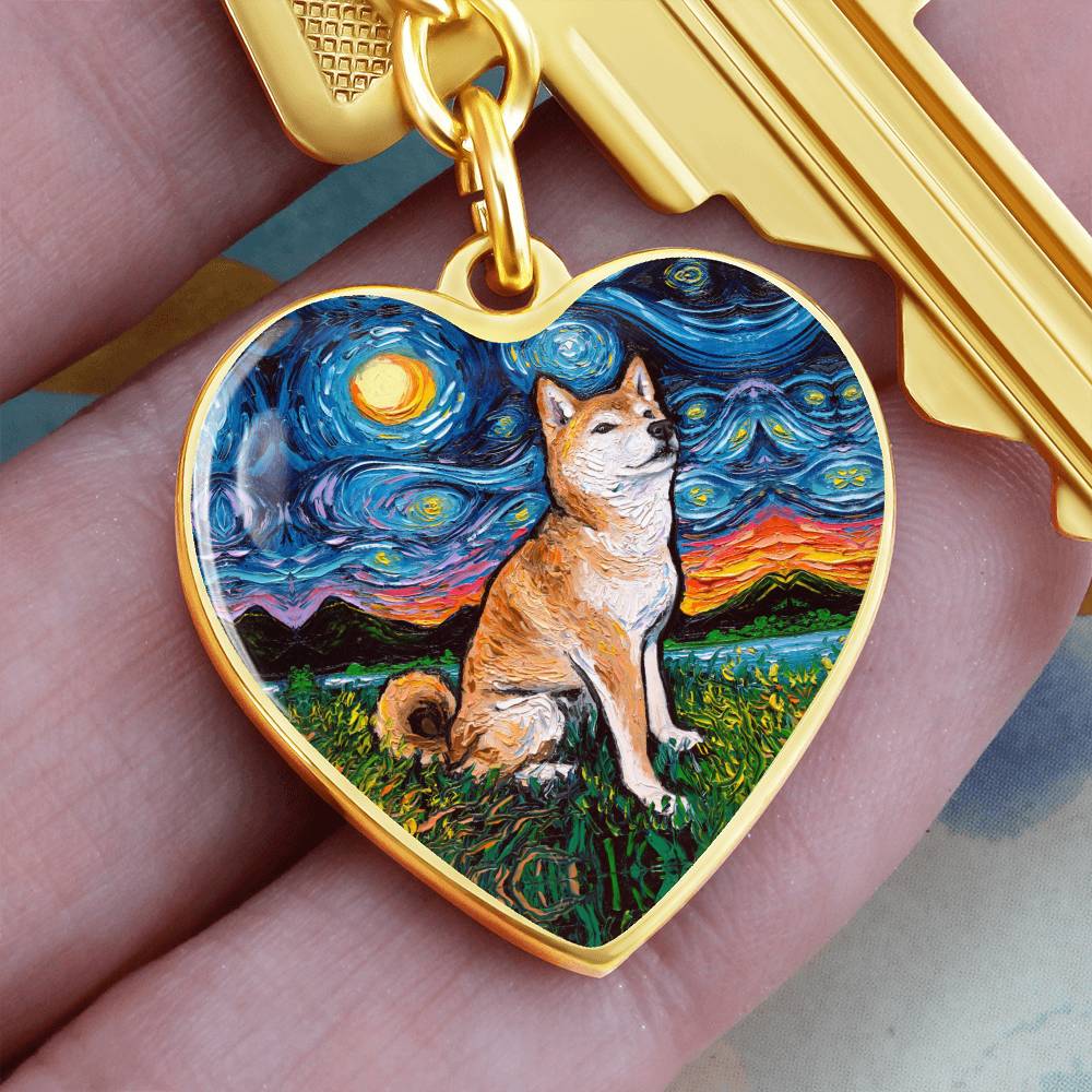 Shiba Inu Starry Night Heart Keychain
