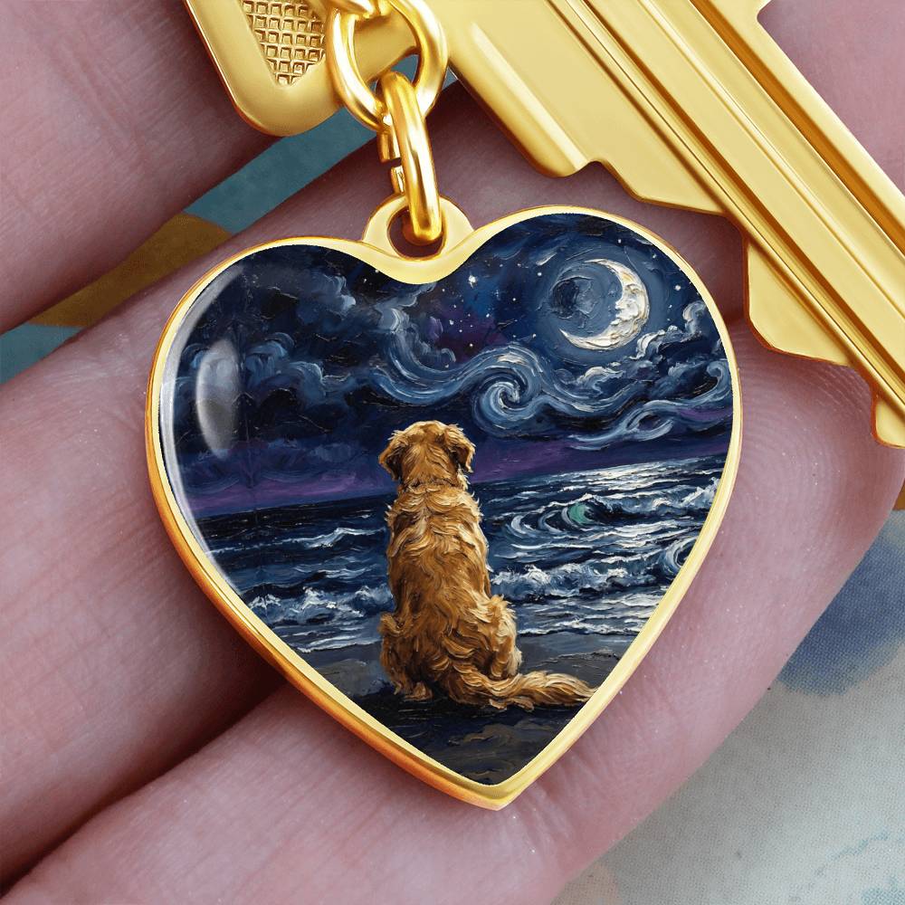 Beach Night - Golden Retriever Heart Keychain