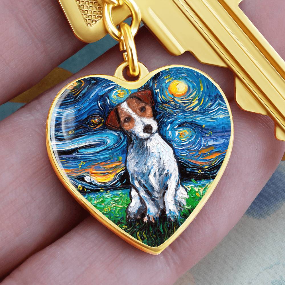 Jack Russell Terrier Starry Night Heart Keychain