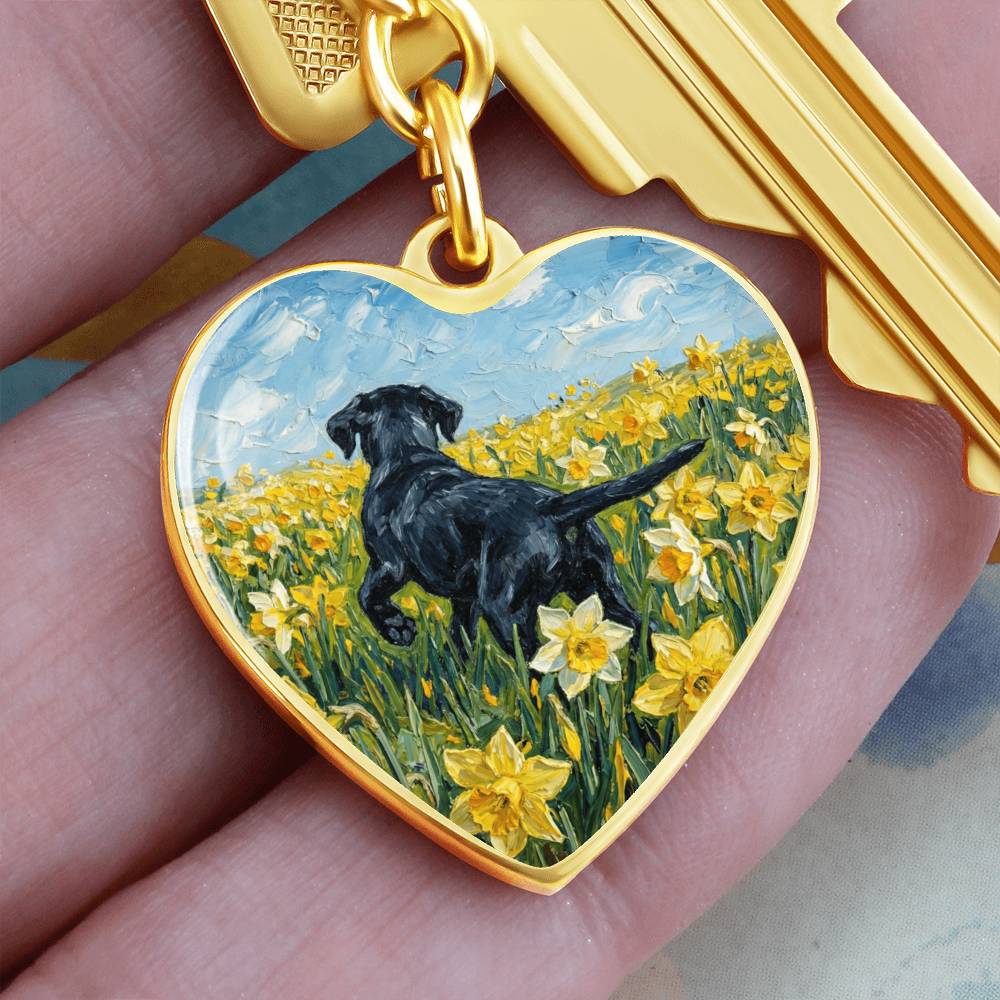 Amongst The Flowers - Black Labrador Heart Keychain
