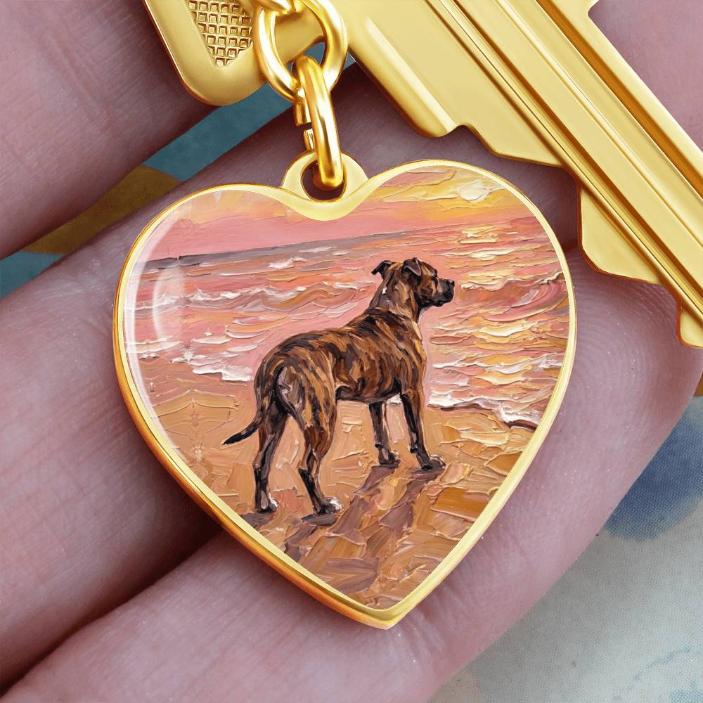 Beach Days - Brindle Pit Bull Heart Keychain
