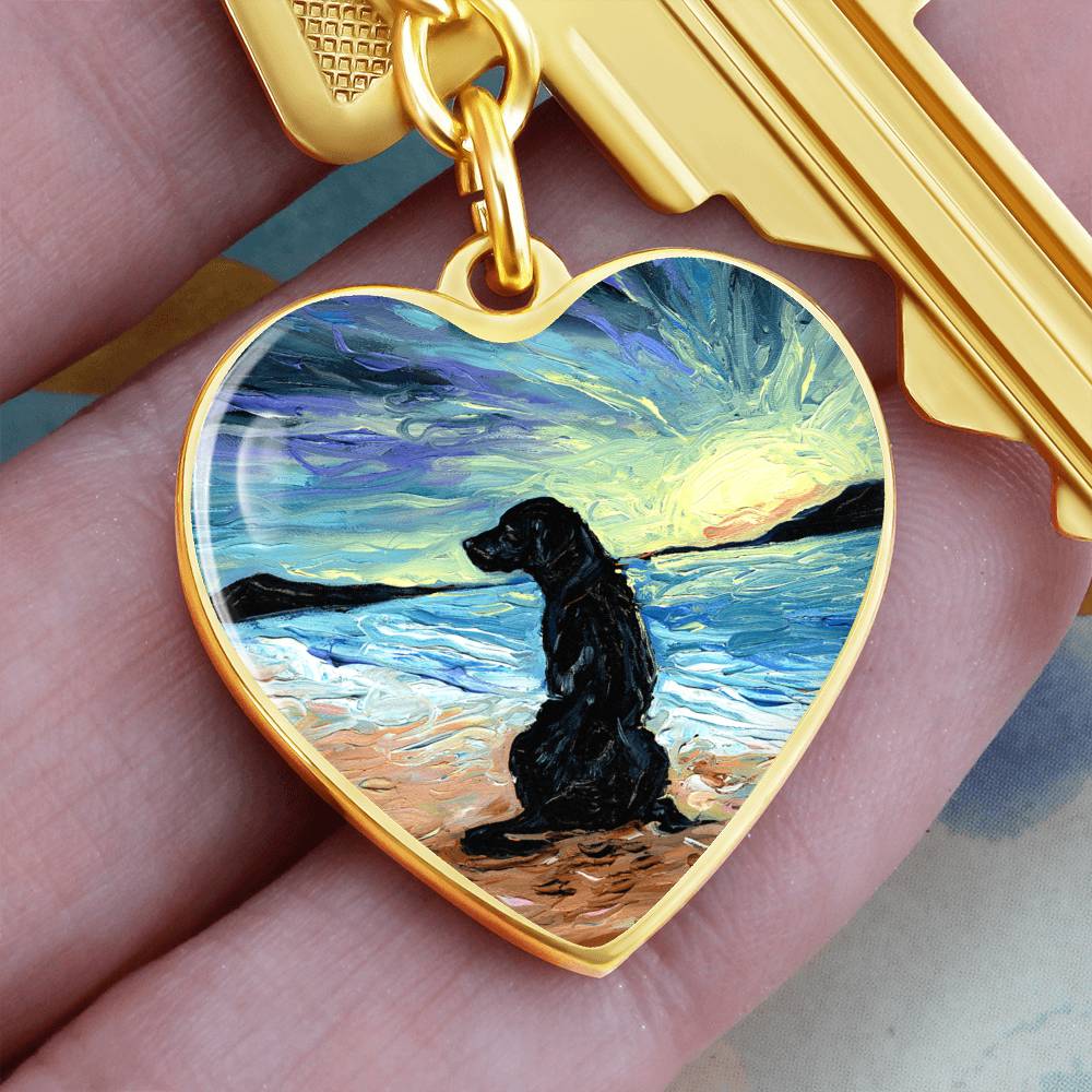 Beach Days - Black Labrador Heart Keychain