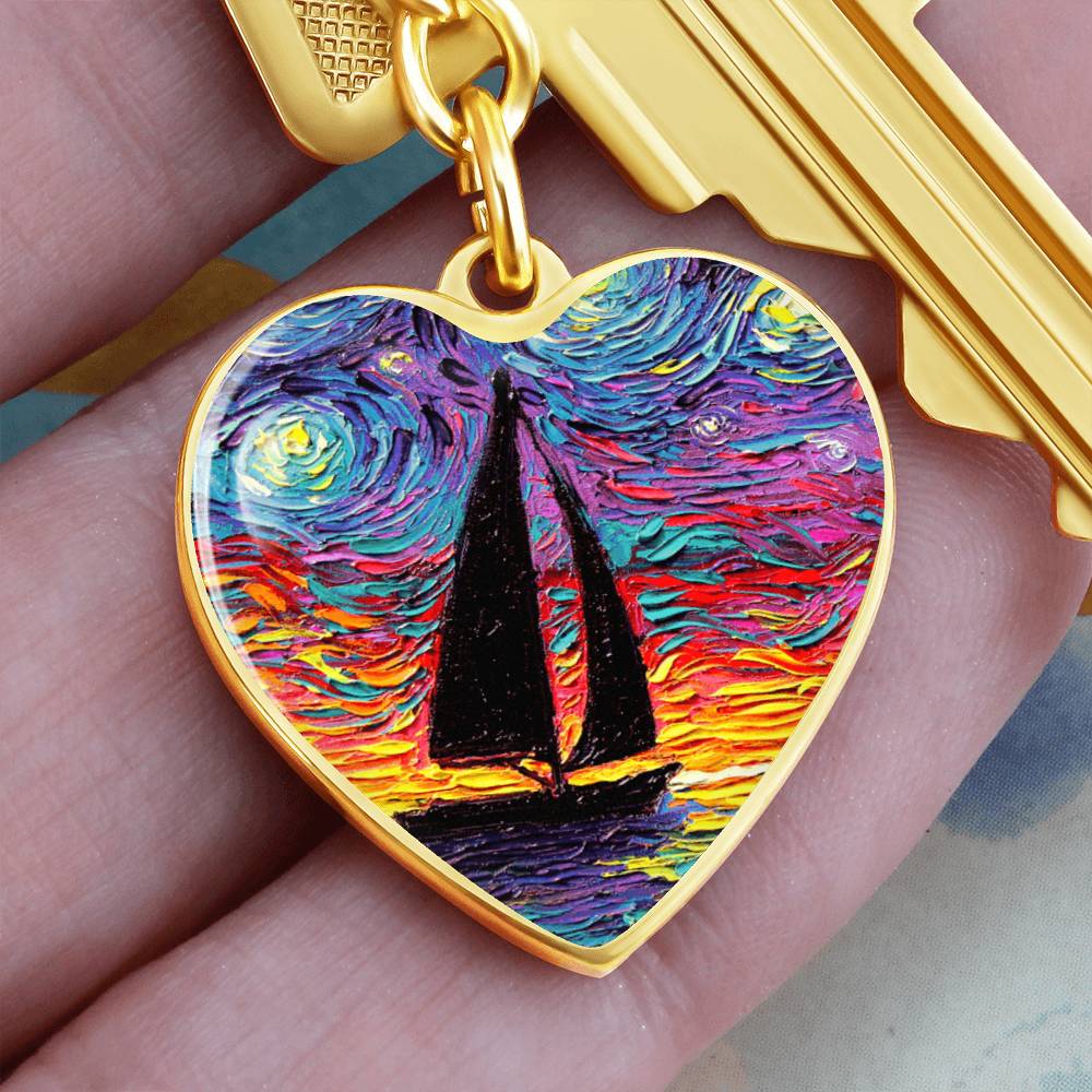 Come Sail Away Starry Night Heart Keychain
