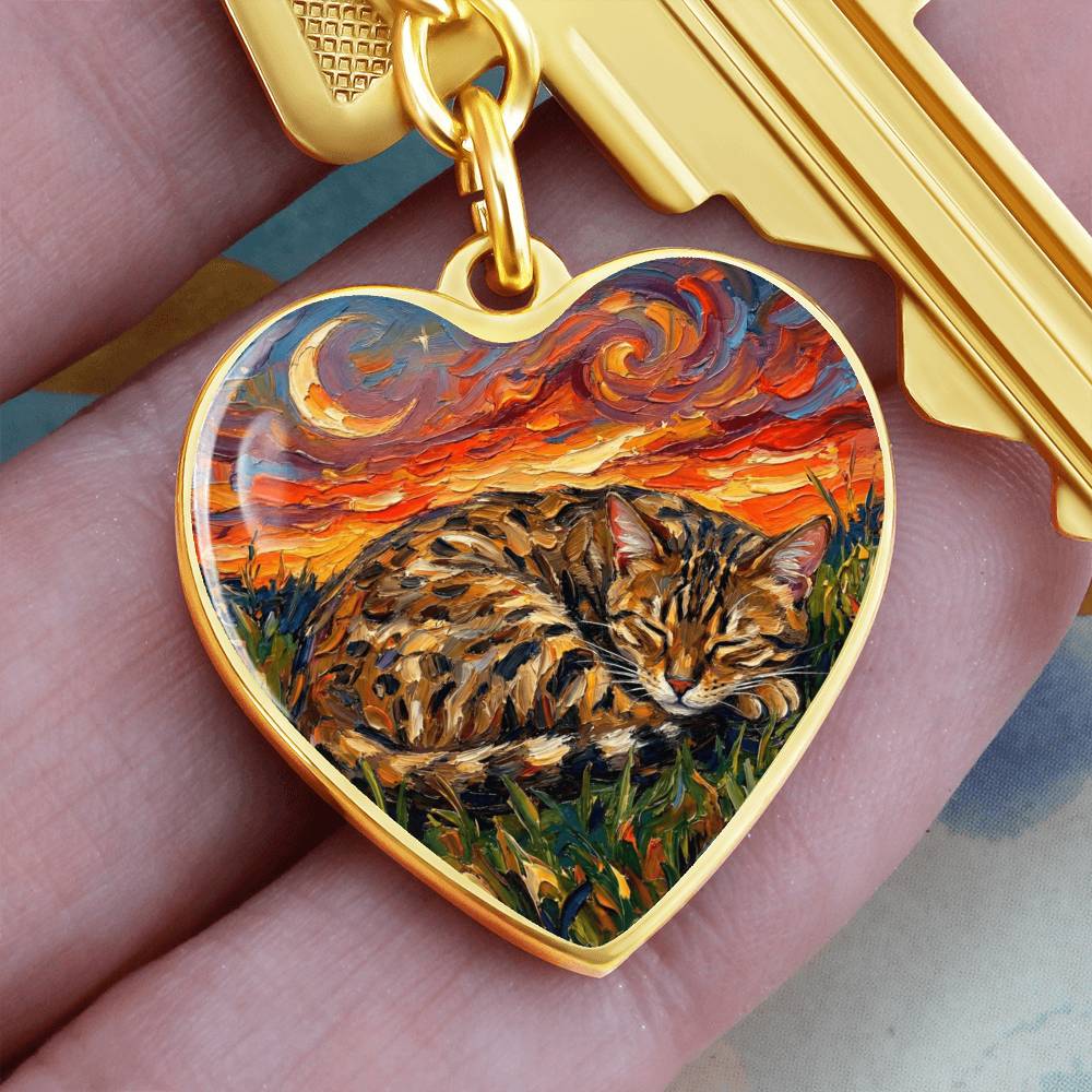 Sleepy Egyptian Mau Night Heart Keychain