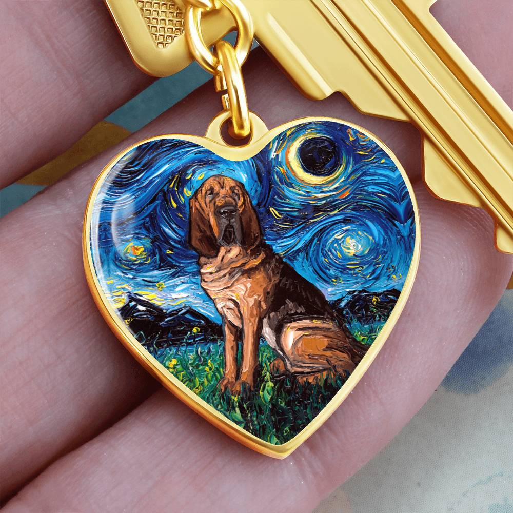 Bloodhound Starry Night Heart Keychain