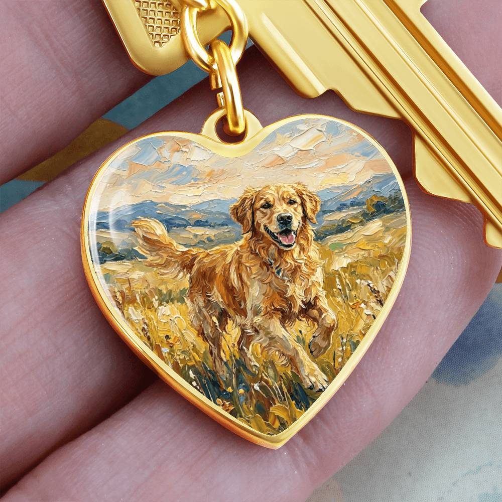 Happy Golden Retriever Heart Keychain