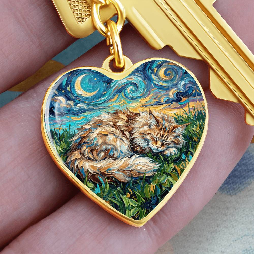 Sleepy Maine Coon Night Heart Keychain