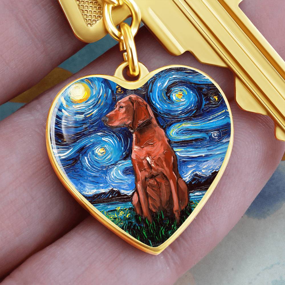 Redbone Coonhound Starry Night Heart Keychain
