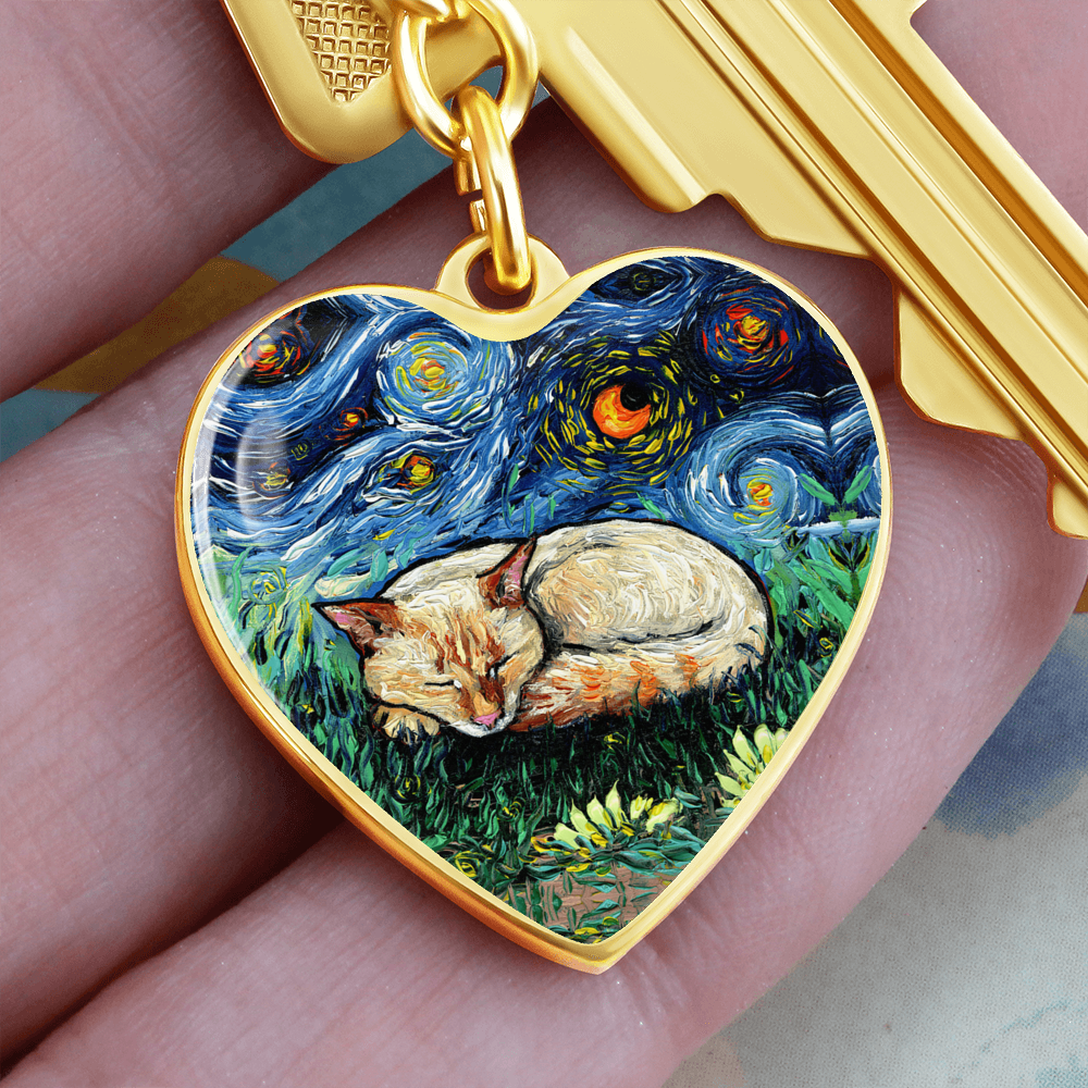 Sleeping Flame Point Starry Night Heart Keychain
