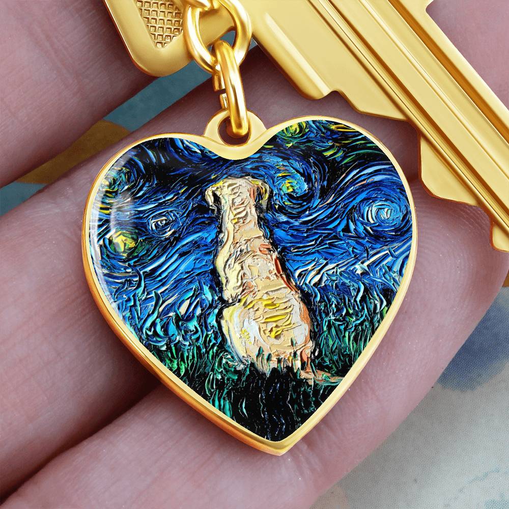 Yellow Labrador Back Starry Night Heart Keychain