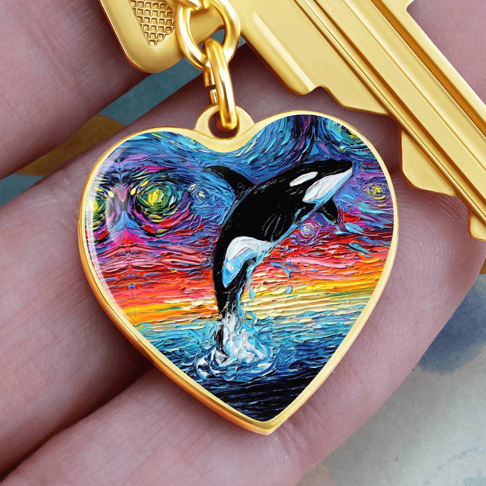 Orca Starry Night Heart Keychain