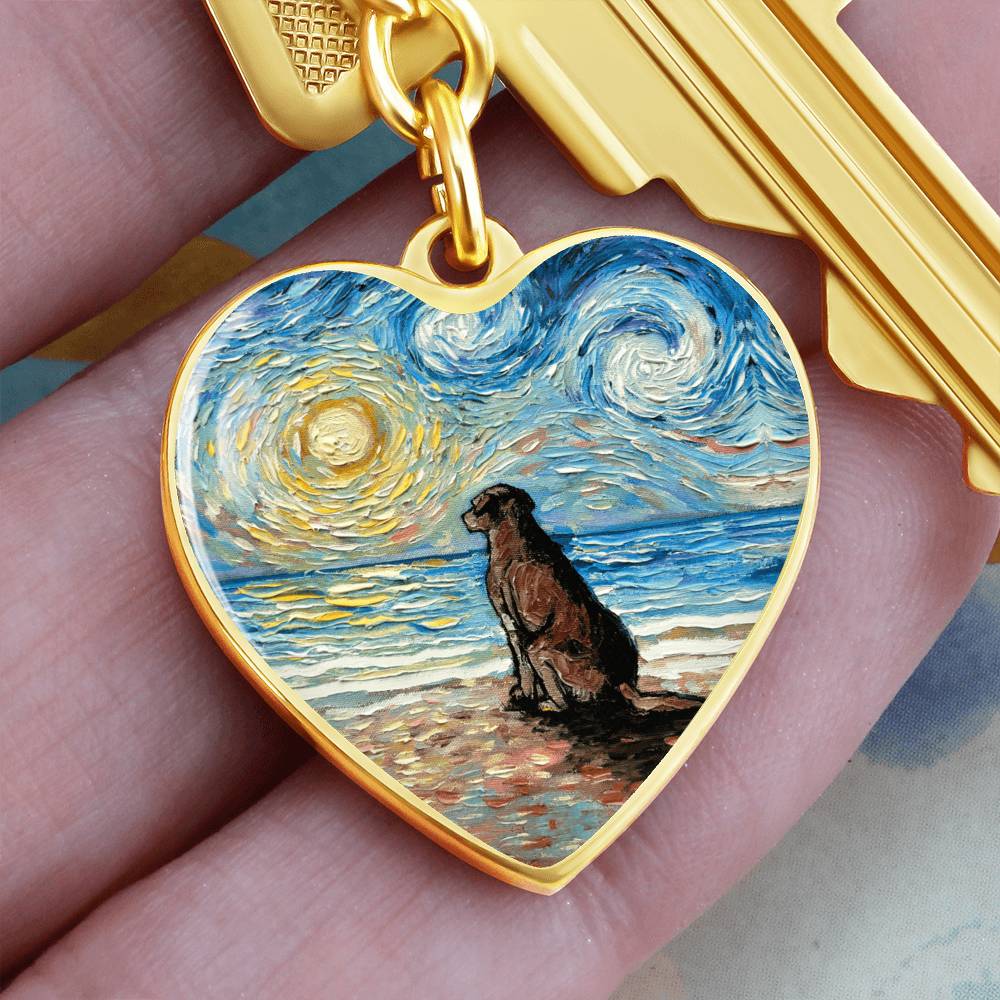 Beach Days - Chocolate Labrador Starry Night Heart Keychain