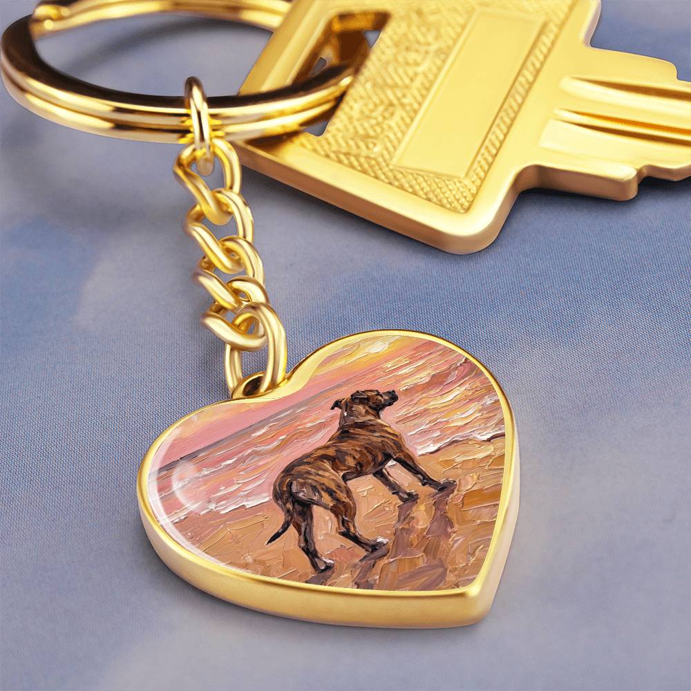 Beach Days - Brindle Pit Bull Heart Keychain