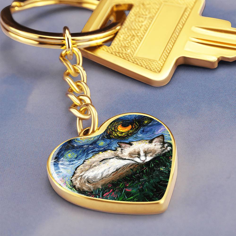 Ragdoll Starry Night Heart Keychain