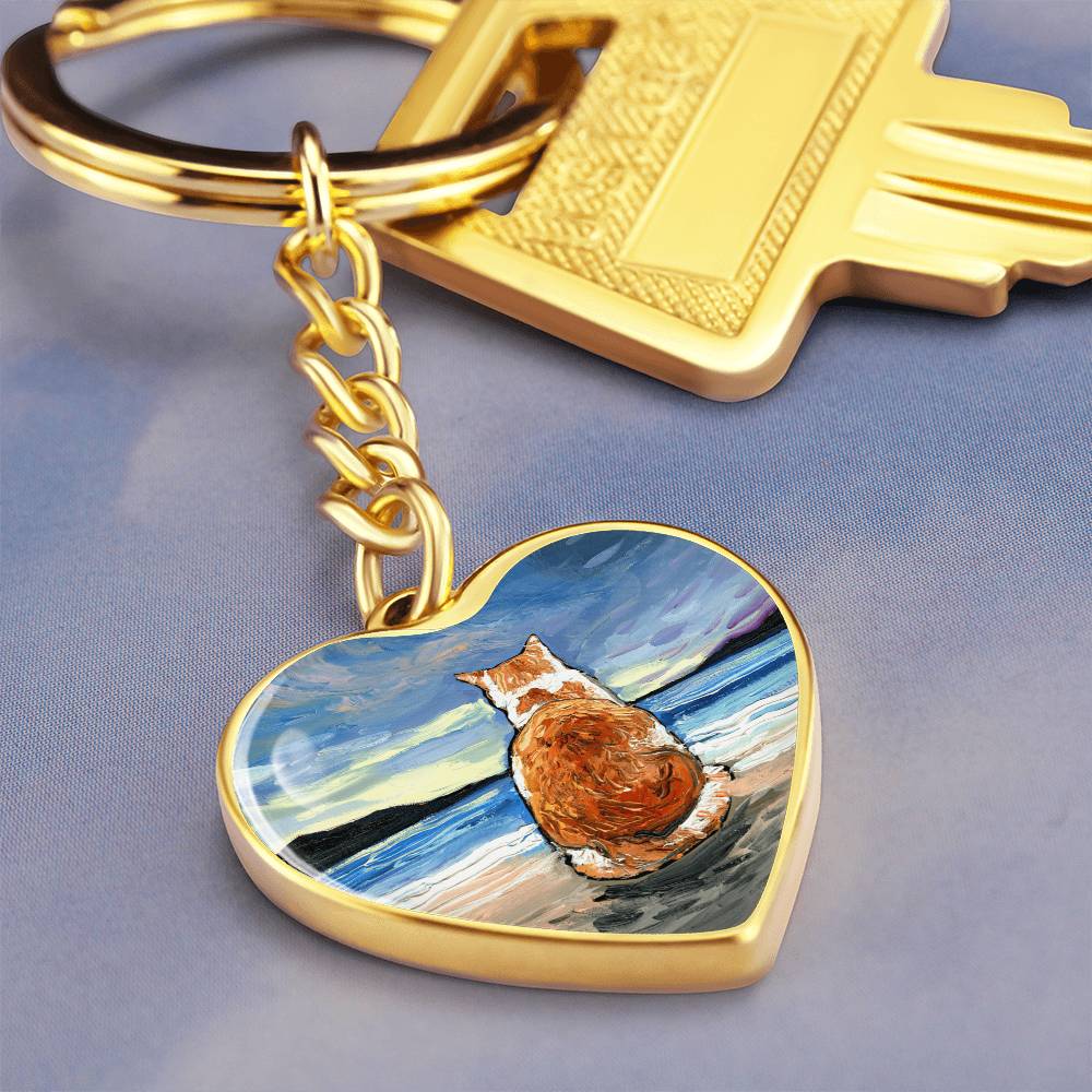 Beach Days - Orange and White Tabby Heart Keychain