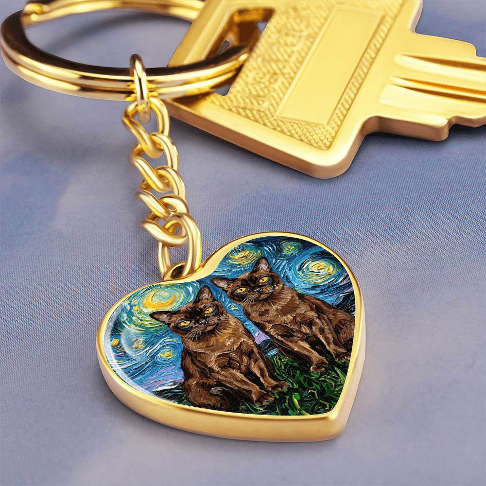Burnese Cat Night Heart Keychain