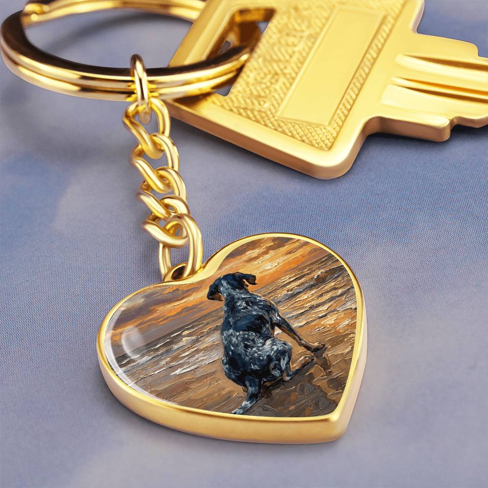Beach Days - Blue Tick Coonhound Heart Keychain