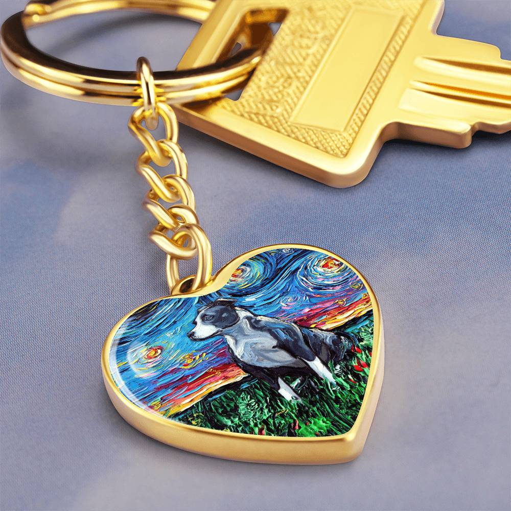 Pit Bull Starry Night Heart Keychain