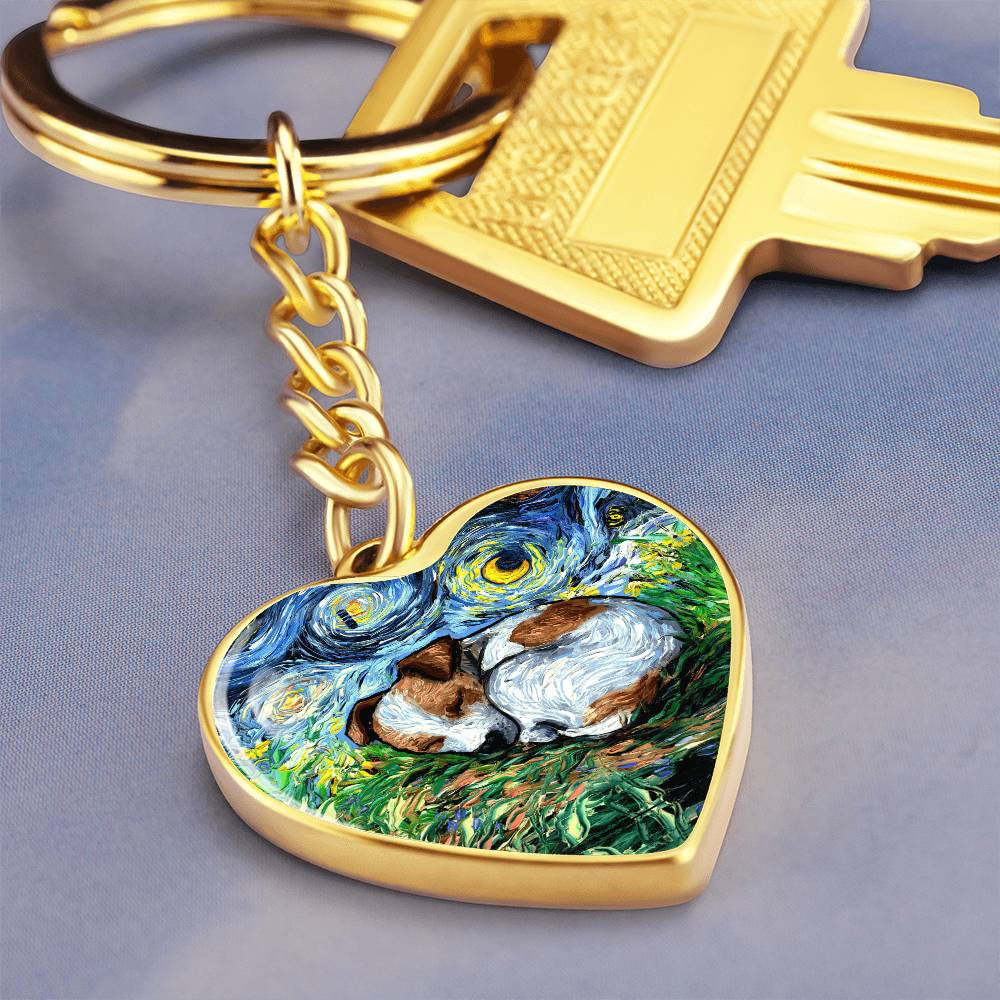 Sleeping Jack Russell Terrier Starry Night Heart Keychain