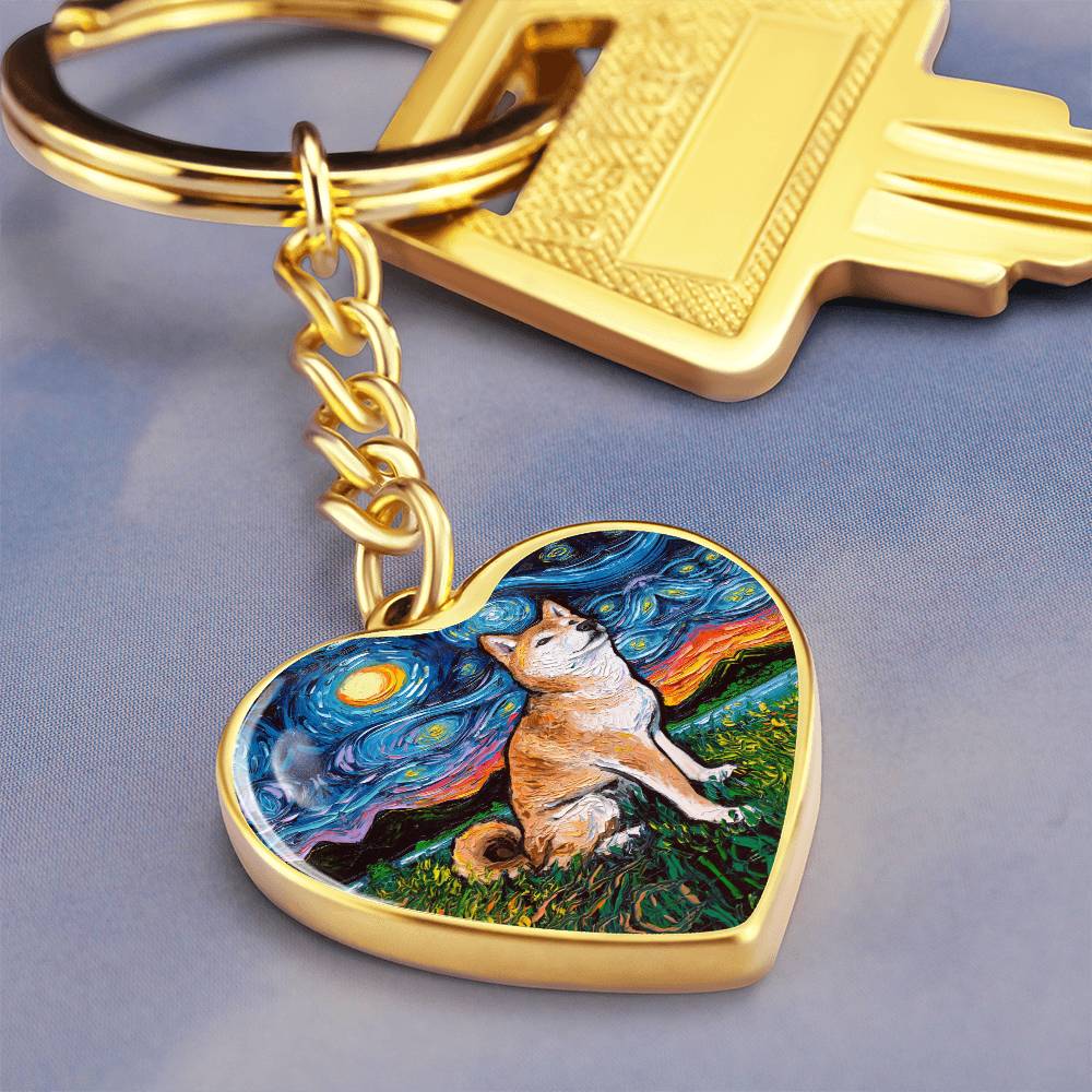 Shiba Inu Starry Night Heart Keychain