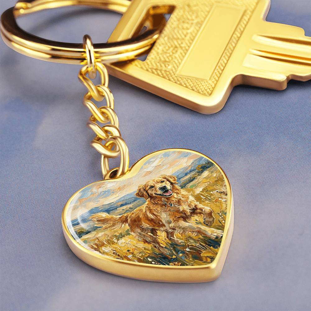 Happy Golden Retriever Heart Keychain