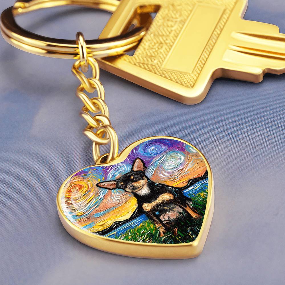 Black and Tan Chihuahua Starry Night Heart Keychain